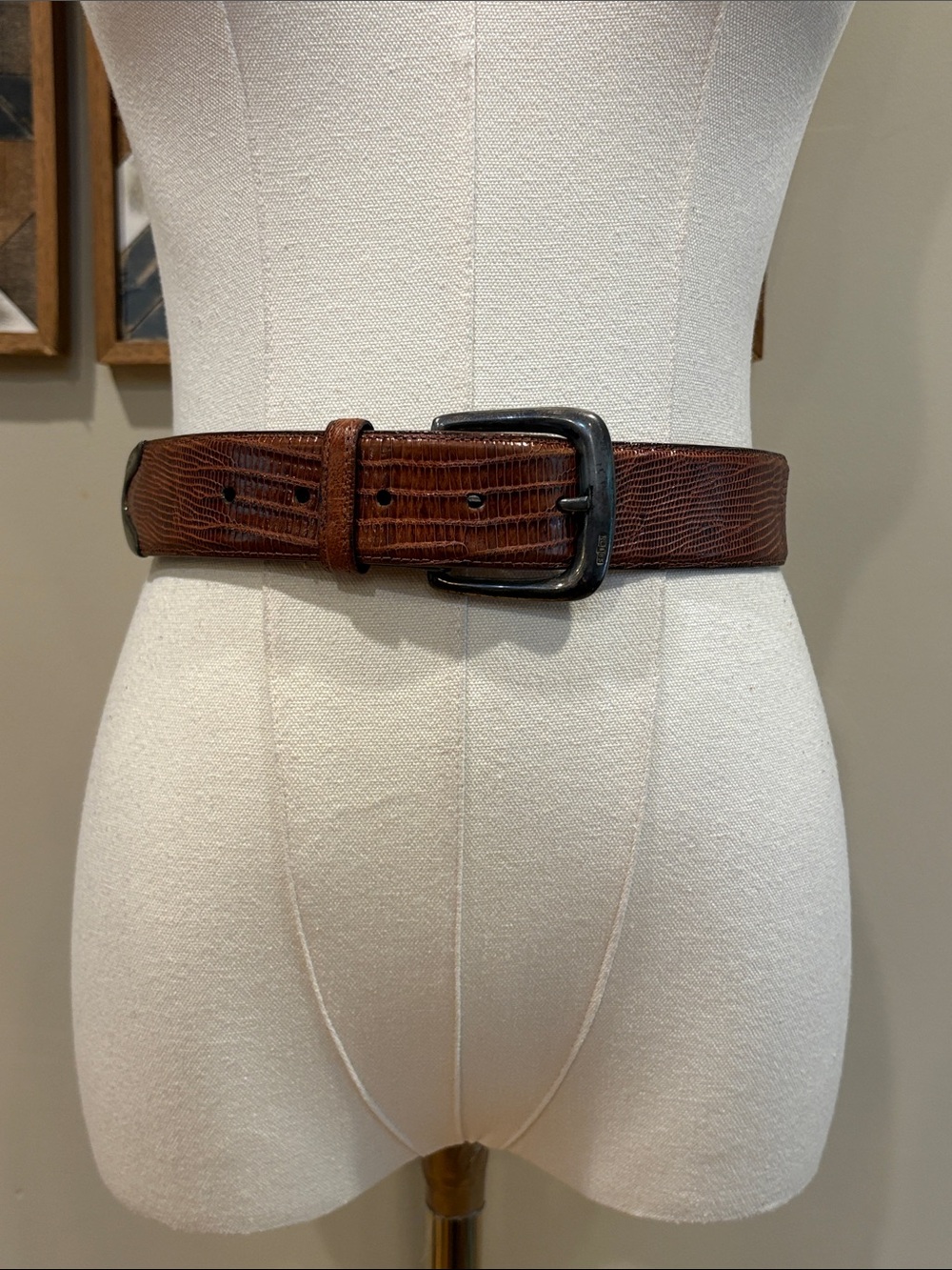 Vintage Polo Ralph Lauren Western 80s Genuine Lizard Brown Leather Belt size 30